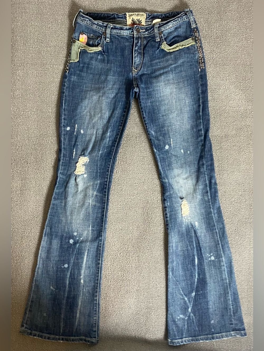 Parasuco Women’s Low Waist Vintage Y2 Distressed Leather Denim Jeans